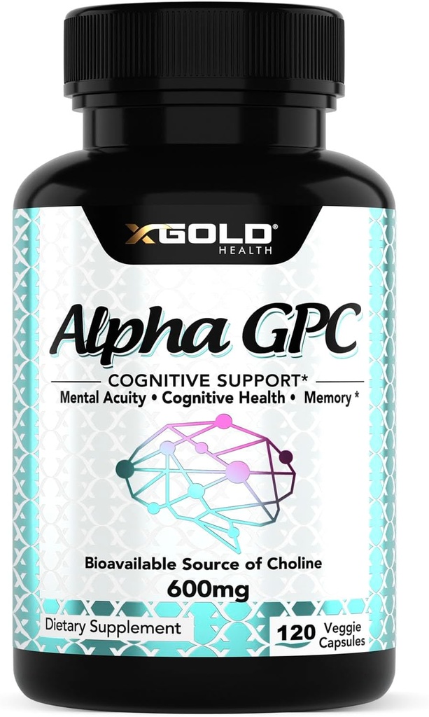 אלפא GPC Choline 600 מ"ג, 99% תוסף טהור nootropic, 120 קפסולות Veggie, משפר קוגניטיבי עבור זיכרון, בריאות המוח ו Focus