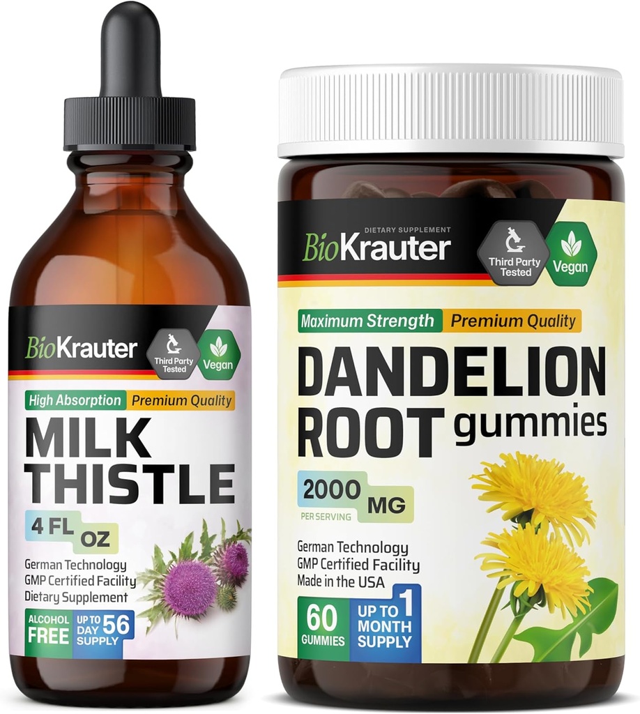 BIO KRAUTER Milk Thistle Tincture 4 Fl. Oz & Dandelion 60 חניכיים