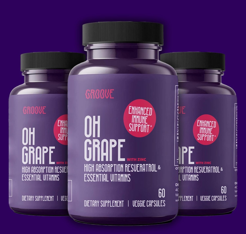O Grape Resveratrol תוסף 525 מ"ג (60 קפסולות) | תמיכה פונקציונליות קוגניטיבית, Heart Health & Immune System