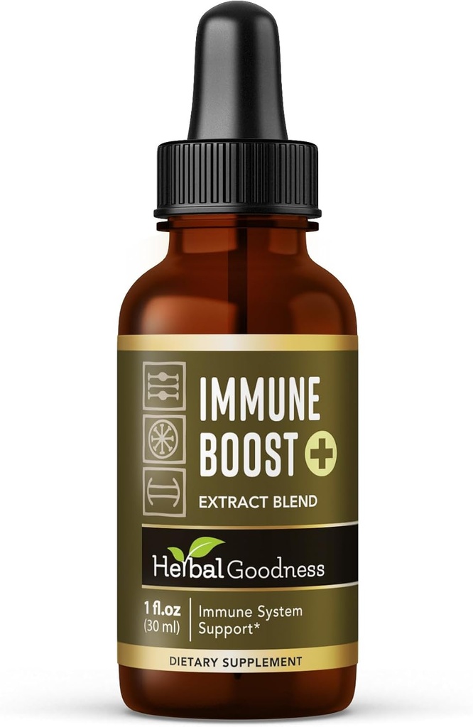 Herbal Goodness Immune Support נוזלי 1oz - תוסף צמחי טבעי עבור Immune & Gut בריאות, נוזלים עבור מבוגרים וילדים, עם Echinacea, Astragalus ו Graviola - 1 בקבוק