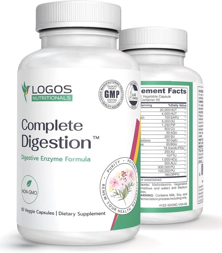קפסולות Enzymes טבעוניות לבריאות העיכול - תמיכה בבריאות של נשים וגברים, Super Enzymes לתמוך בתחמושת ו- Alleviate Inflammation - non-GMO, 60 קפסולות