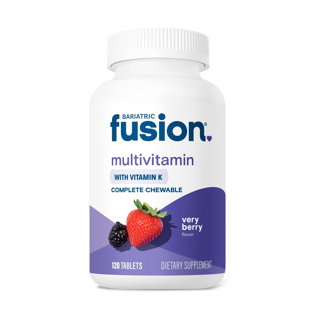 Bariatric Fusion מאוד ברי שלם Chewable Bariatric Multivitamin עם ברזל ווויטמין K עבור חולים ניתוח באריאטר כולל עקף Gastric ו-Hostrectomy - 120 טבליות