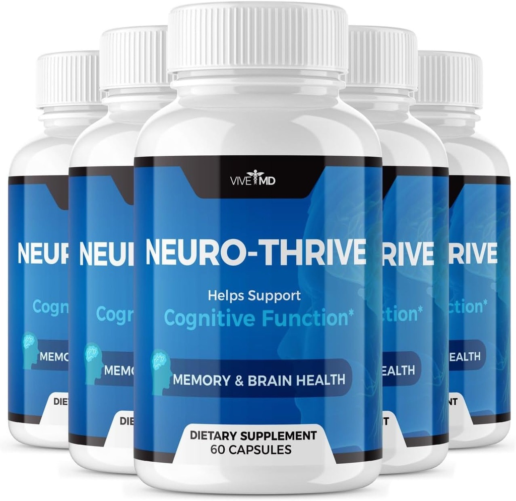 תוספי המוח VIVE MD Thrive Brain Supplementive - פורמולה רשמית - Neuro Thrive PQQQ, Neuro Thrive עבור כוח נוסף עם ג'ינקגו בילובה לחלץ, סיביר ג'ינסנג (5 Pack)