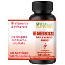 SHIFAA NUTRITION Energyze, Natural Daily Energyוויטמיןs | Jitter, 60 משרתות | תמיכה מתמקדת, Mood, Brain, Metabolism | w/Caffeine & Taurine, B1, B2, B5, B6, B7, B9, B12 Halals ויטמינים