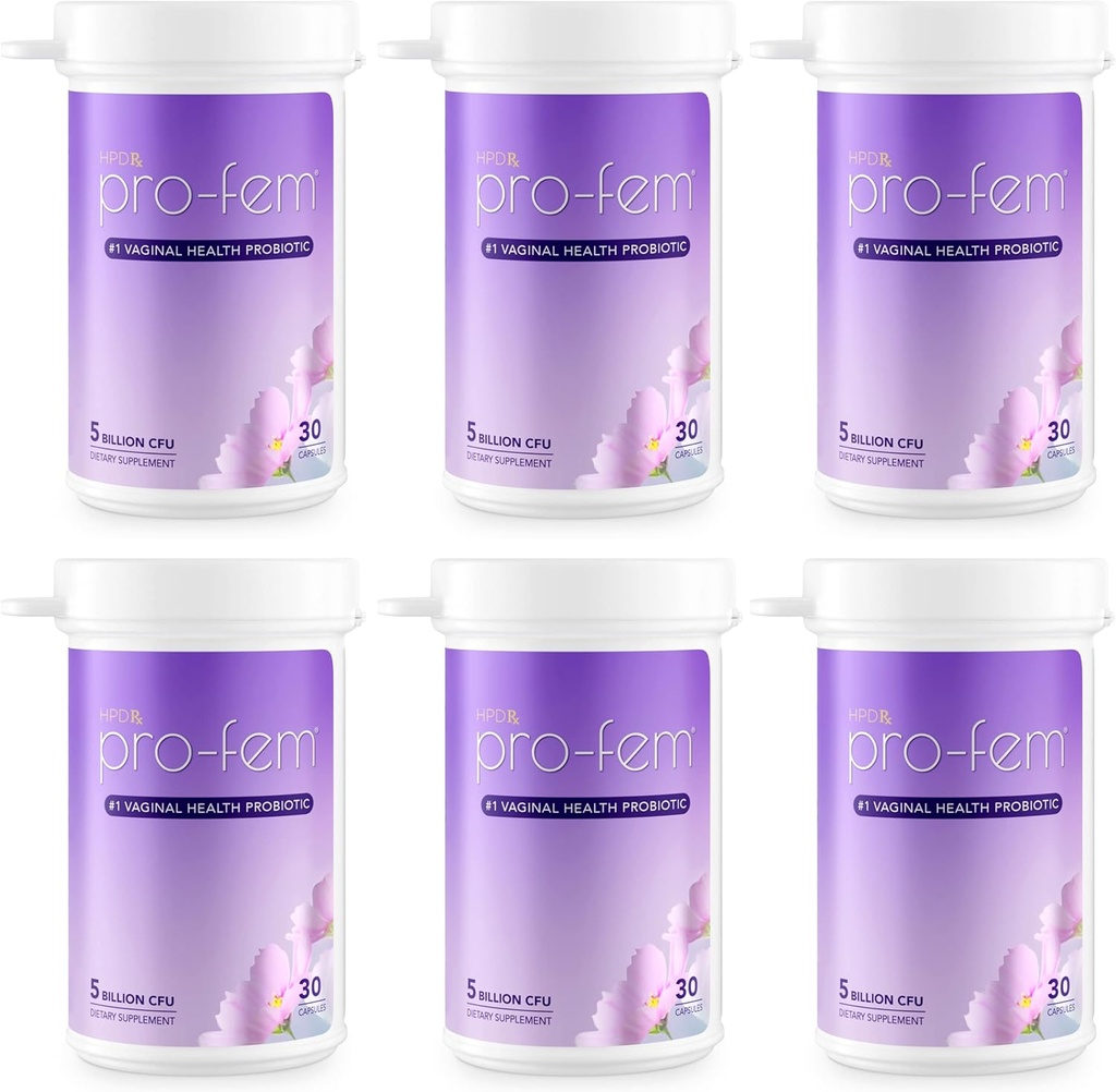 HPD Rx Pro-Fem #1 Vaginal Health Probiotics | Vaginal Probiotics | Clinically Proven to Promote Yeast & PH Balance, Urinary Tract Health | Feminine Probiotics | Works in 7 ימים | 30 קפסולות | 6-Pack