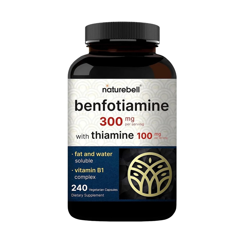 NatureBell Benfotiamine 300 מ"ג עם Thiamine 100mg Per לשרת | 240 קפסולות Veggie - ויטמין B1 Benfotiamine תוסף - Vegetarian Friendly