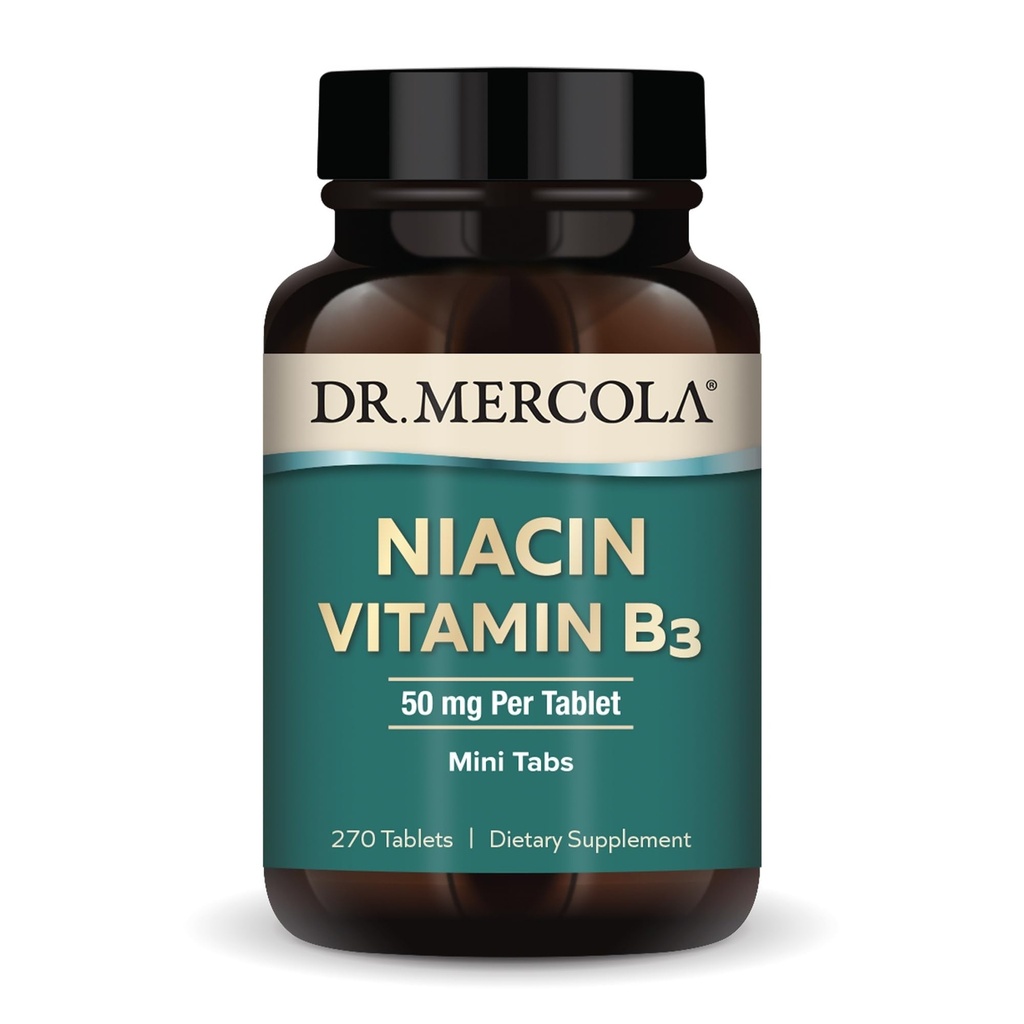 Dr. Mercola Niacin ויטמין B3, 90 משרתים (270 טבליות), תוספי תזונה, Mini Tabs, Essential B ויטמין, Non-GMO