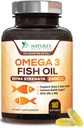 אומגה 3 שמן דגים 2400 מ"ג - תוספת כוח משולש EPA & DHA Fatty Acids for Heart, Brain & Joint Support - Wild-Caught, Burpless, Lemon Flavor - Natural, non-GMO, Gluten-Free - 180 Softgels