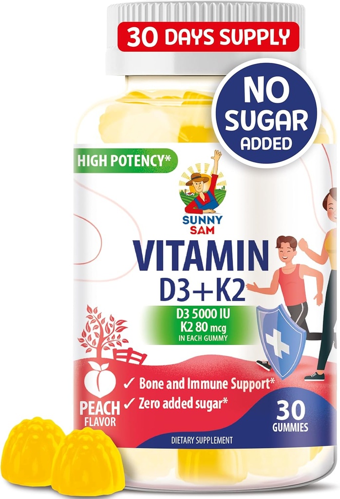 ויטמין D3 K2 Gummies 5000 IU - Immune & העצם תומך חניכיים - ויטמין D Gummy תוספת למבוגרים - High-Absorption, טבעוני, הליל, ויטמינים ללא גלוטן