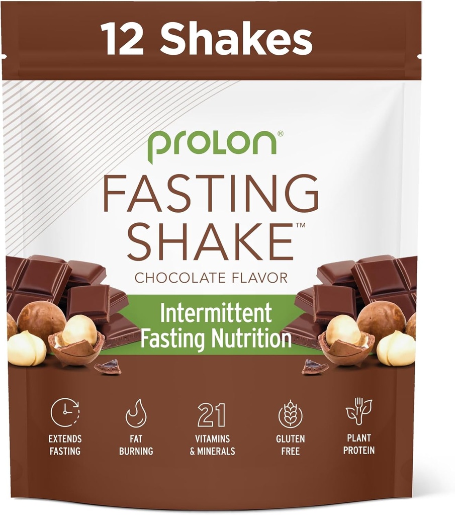 Prolon I לסירוגין שתייה מהירה לערבב | Fasting Shake for I לסירוגין מהירינג | ויטמינים, סיבים, חלבון צמחי, סופר מזון | Keto, טבעוני, Gluten Free, Free | שוקולד, 12 Packets