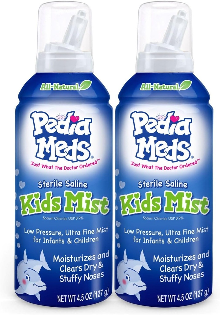 Sterile Saline Kids Nasal Spray, Ultra Fine Mist, מיד Moisturizing ו Relieves Nasalungestion, בטוח עבור תינוקות ו- Up, 4.5 Oz (2 Pack), Made בארה"ב