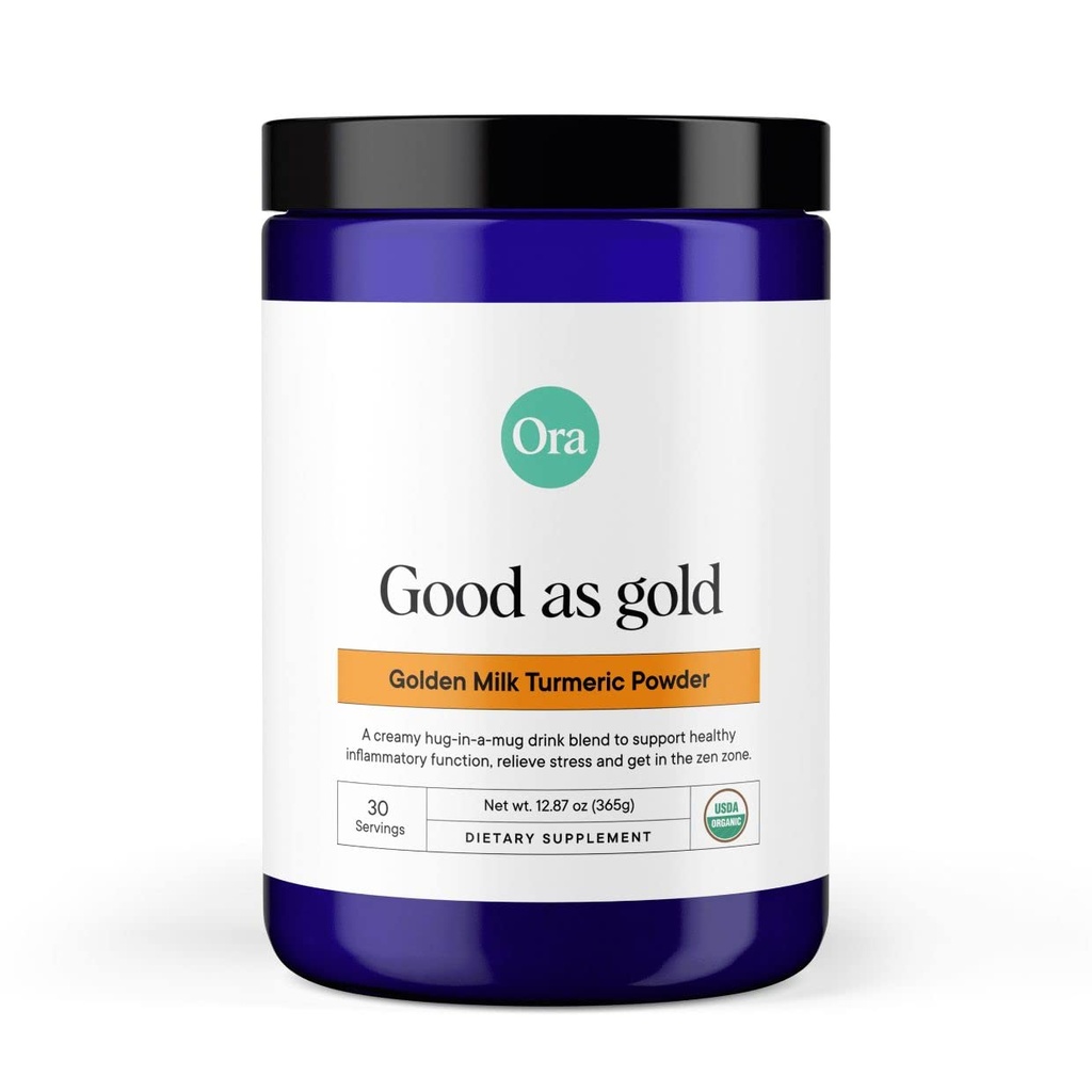 Ora Organic Golden Milkאבק - Ayurvedic Turmeric אבקת עם אדוגנים אורגניים - Ashwagandha, Reishi ו-Gang | אורגני, Gluten-Free, Soy-Free, טבעוני, non-GMO - Maple & Vanilla, 30 משרתים