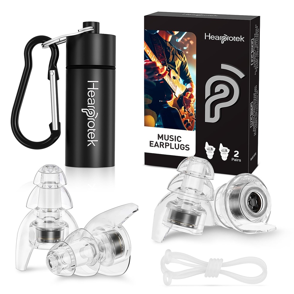 אוזניות הקונצרטים Hearprotec, 2Pairs Reusable High Fidelity Musician Ear Plugs for Concerts Loud Music-Noise Reduction אוזניות להגנה על אוזניים עבור Rave, Festival, Music,Tinnitus Reliefs