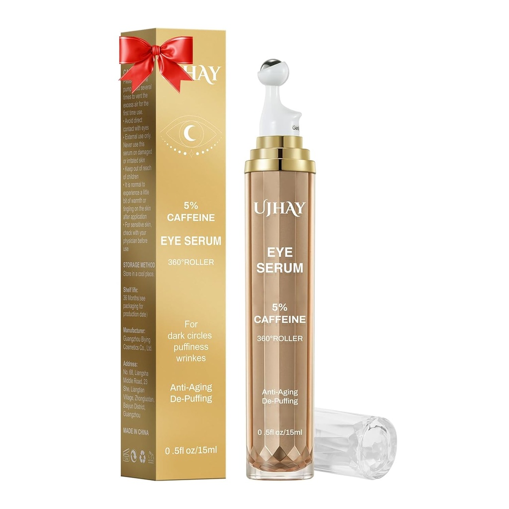 5% Caffeine Eye Cream, תחת עין Serum for Dark Circles, Puffiness & Wrinkles Fine Lines, Eye Roller Serum עם 360 מעלות עיסוי כדור, טיפול עיניים Balm עבור גברים ונשים