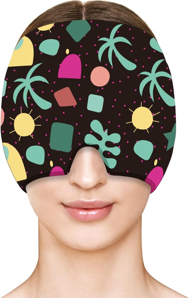 ZNÖCUETÖD Migraine Relief Cap Ice Head Ice Pack Wrap Face Mask, Headache Relief Hat & Migraine Cold Cap Compress Therapy for Puffy Eyes, Tension, Sinus & Stress Relief (L, Black)