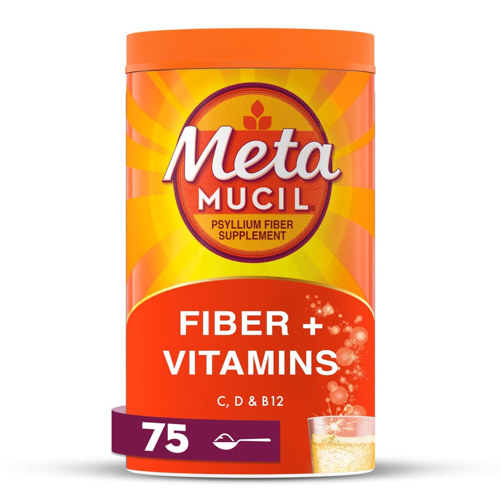 Metamucil, Metamucil 4in-1 סיבים + ויטמינים C D & B12 Fizzy סיבים אבקה - Citrus, 24.9 Ounce