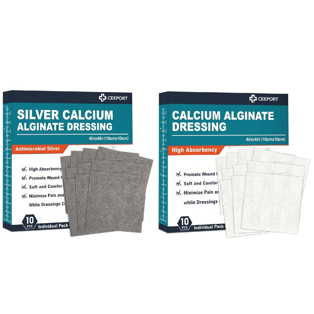 Silver Calcium Alginate Dressing (4 "x 4" 10 Pcs) +Calcium Alginate Dressing (4 "x 4" 10 Pcs)