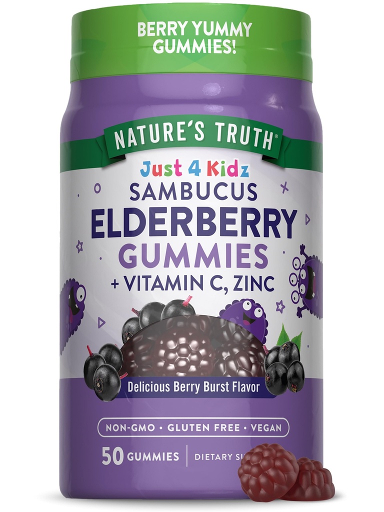 האמת של Nature's Truth Kids Elderberry Gummies | 50 Count | With Zinc and ויטמין C | טבעוני, Non-GMO & Gluten Free Supplement