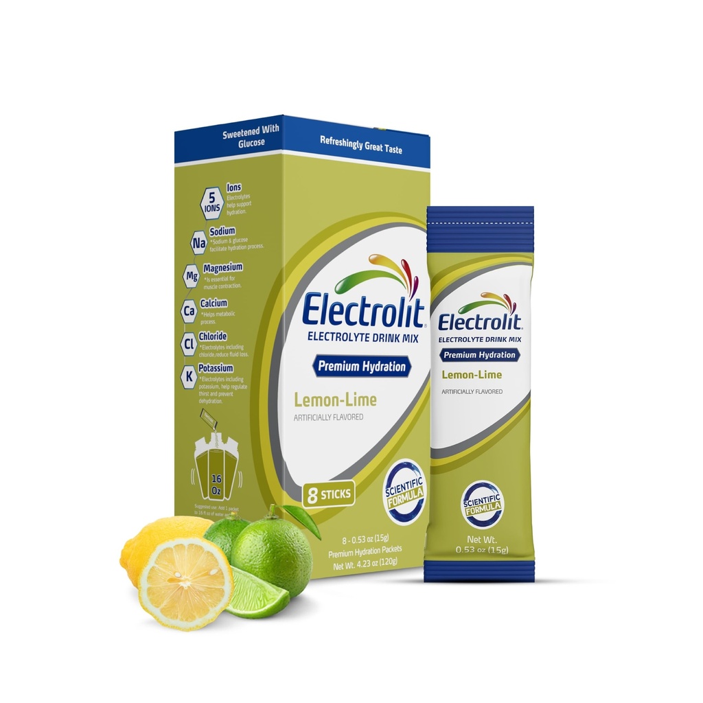 Electrolitlytes אבקת Packets, לימון Lime 8 Pack, אבקת hydrotion Packets עבור Dehydration & Rehydration, Post Workout Flavored שתייה Mix, Gluten Free Daily Water Enhancer Sticks