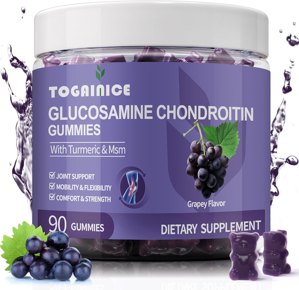 Glucosamine Chondroitin Gummies סוכר חינם, אקסטרה כוח 1500mgcosamine עם MSM & Turmeric, Joint תומך חניכיים תוספי עבור גברים ונשים, עבור Joint Flexibility & Bone בריאות, 90 הרוזן V01 V01 V01