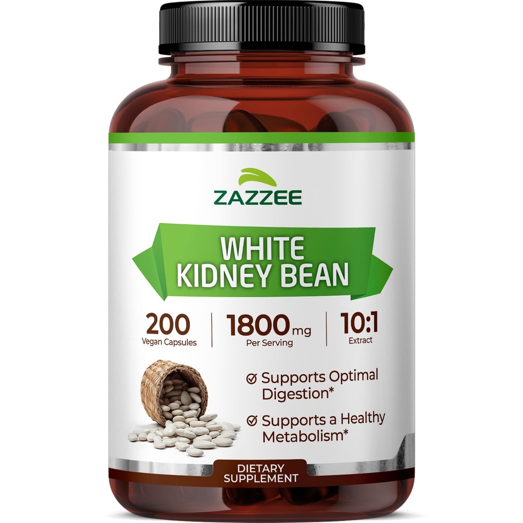 Zazzee White Kidney Bean 10:1 לחלץ, 1800 מ"ג לשרת, 200 קפסולות טבעוניות, מעל 2 חודשים אספקה, סטנדרטית, ריכוז 10X לחלץ, 100% Vegetarian, All-Natural ולא GMO, המיוצר בארה"ב.