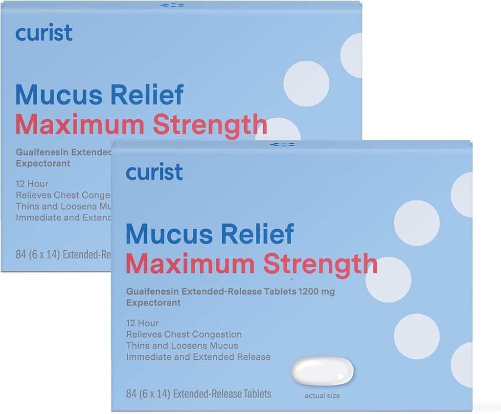 Curist Guaifenesin 1200 מ"ג Extended Release Mucus Relief כוח מקסימלי - 168 Count Bulk Extended Release Tablets - להפחית את Mucus Clear Communityestion (2 Pack of 84 טבליות)