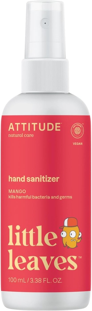AtTITUDE Hand Sanitizer Spray for Kids & Adults, EWG מאומת, גודל נסיעות, Dermatological Tested, Plant and מינרלים Based, טבעוני, מנגו, 3.5 Fl Oz (Spray Bottle)