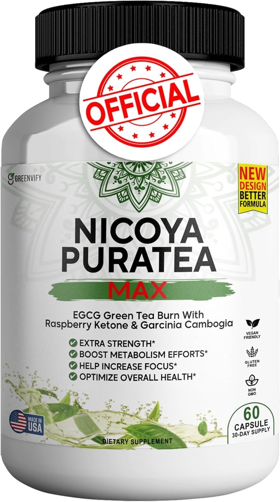 Nicoya PuraTea Max Green Tea Extract & Green Coffee Bean for Metabolism Support, Natural Energy Boost, Antioxidant-Rich תוסף - 60 קפסולות
