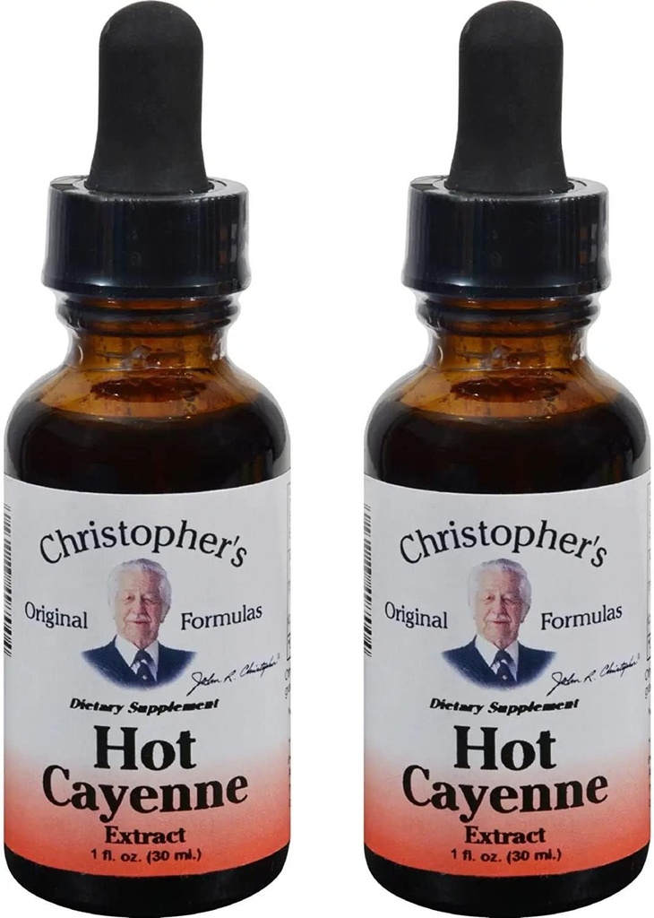 הפקה מקורית של כריסטופר Hot Cayenne Extract, 1 fl oz - Natural Herbal תוסף - חבילת 2