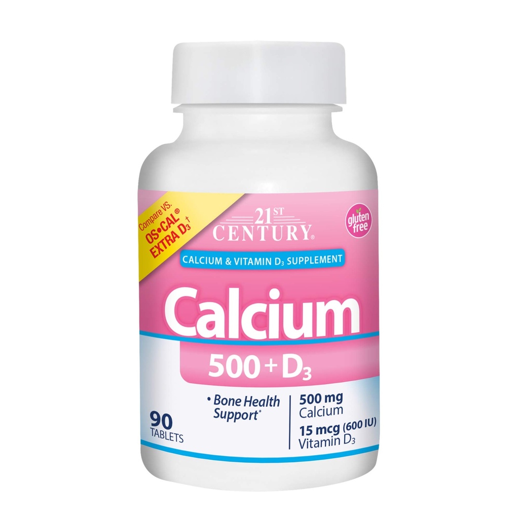 המאה ה-21 Calcium Plus D Caplets, 500 מ"ג, 90 Count, Pack of 1