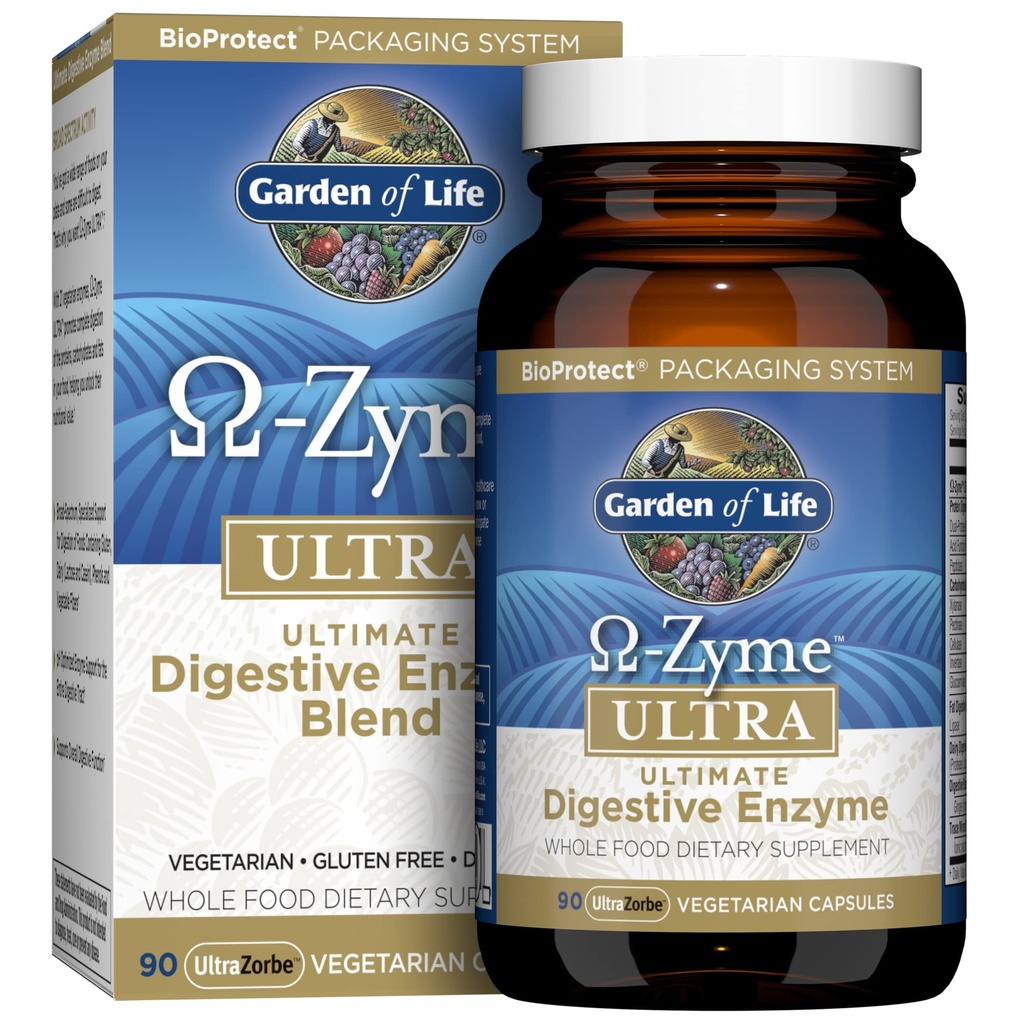גן החיים 21 Powerful Digestive Enzymes with Papain, Bromelain, Lipase, Plusgin ו Turmeric - אומגה-Zyme Ultra, Enzymes for Digestary, Vegetarian, 90 קפסולות