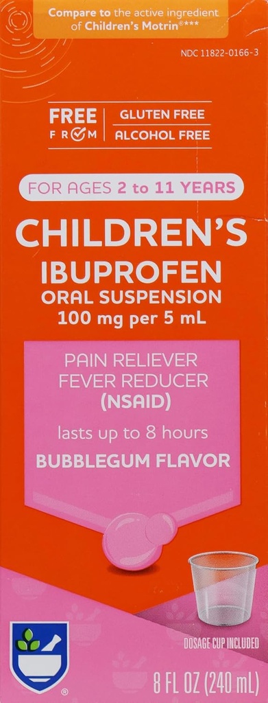 Rite Aid Children's Ibuprofen, Ages 2-11, בועות מסטיק - 8 oz | Kids Pain Reliever & Fever reductionr