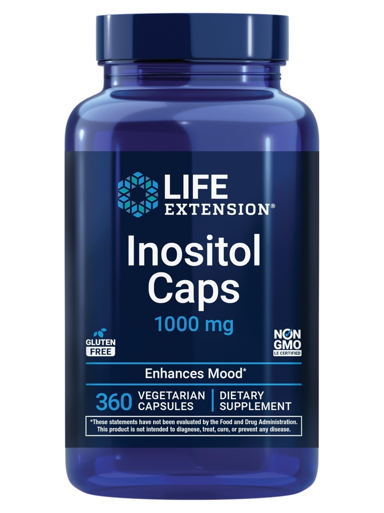 Life Extension Inositol Caps - 1000 מ"ג, Myo-Inositol - Mood Health, Well-Being, Metabolism בריאה, הורמון איזון - Gluten-Free, non-GMO, Vegetarian - 360 קפסולות