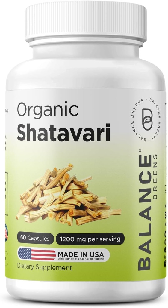 אורגני Shatavari 1200 מ"ג, 60 קפסולות - ויטמין תמיכה לקטציה, Hormonal Balance for Women, Asparagus Racemosus Rootmos