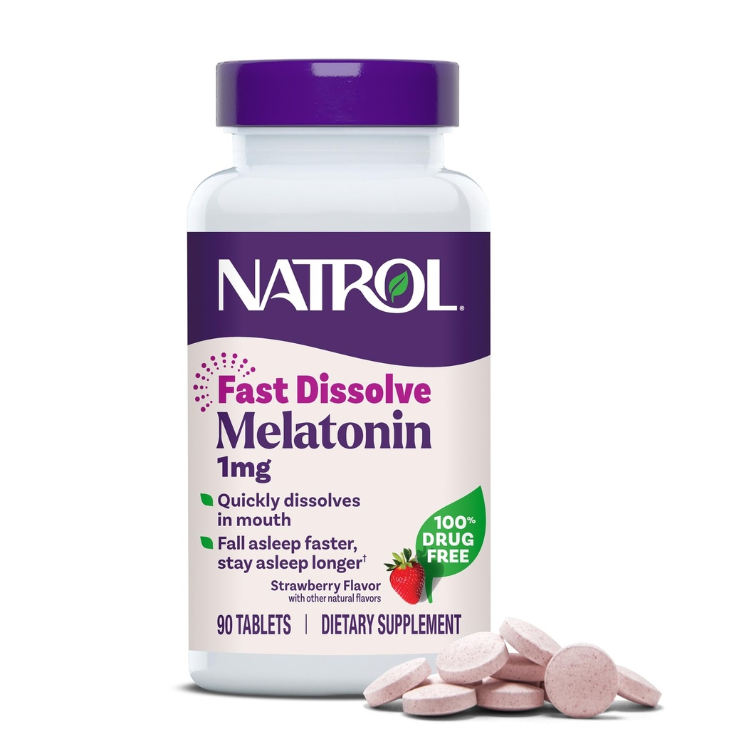 Natrol Fast Dissolve Melatonin 1 מ"ג, תמיכה בשינה למבוגרים