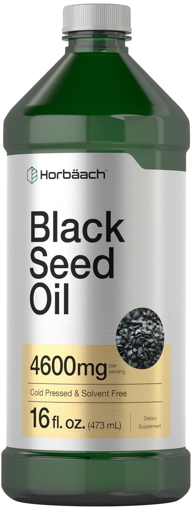 Horbäach Black Seed Oil נוזלי | 16oz | 4600 מ"ג | Cold Pressed Nigella Sativa תוסף עם אומגה 6 & 9 | Vegetarian, non-GMO, Gluten Free ו- Solvent Free Formula