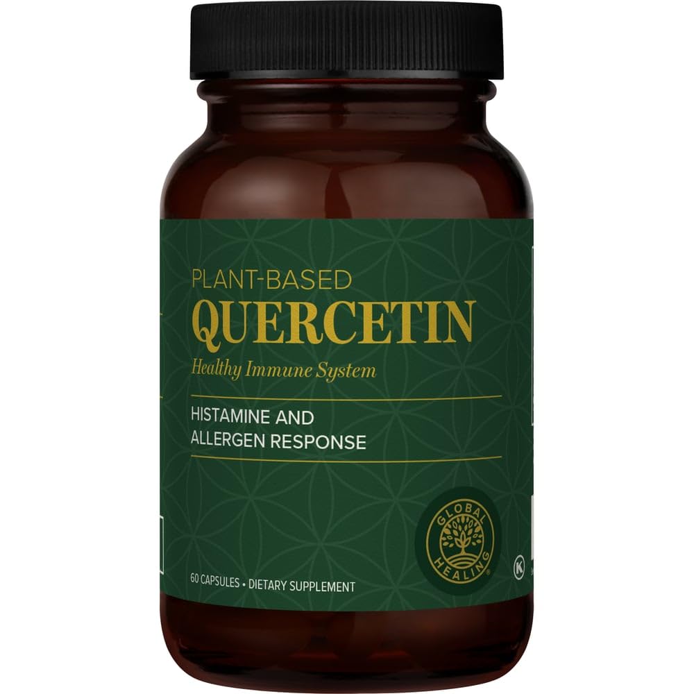 Global Healing Center Quercetin 250 מ"ג תוספת לתמיכה במערכת החיסון, כולל QuerceFIT ללא Bromelain & Zinc (60 קפסולות)