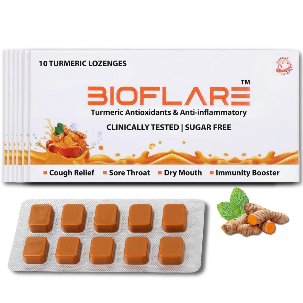 Turmeric Lozenges - סוכר חינם Cough טיפות עבור מבוגרים, Sore גרון הקלה ופה יבש Lozenges - תוסף Turmeric Curcumin, תמיכה אנטי דלקתית, Cough Suppressant (6-Pack / 60 Count)