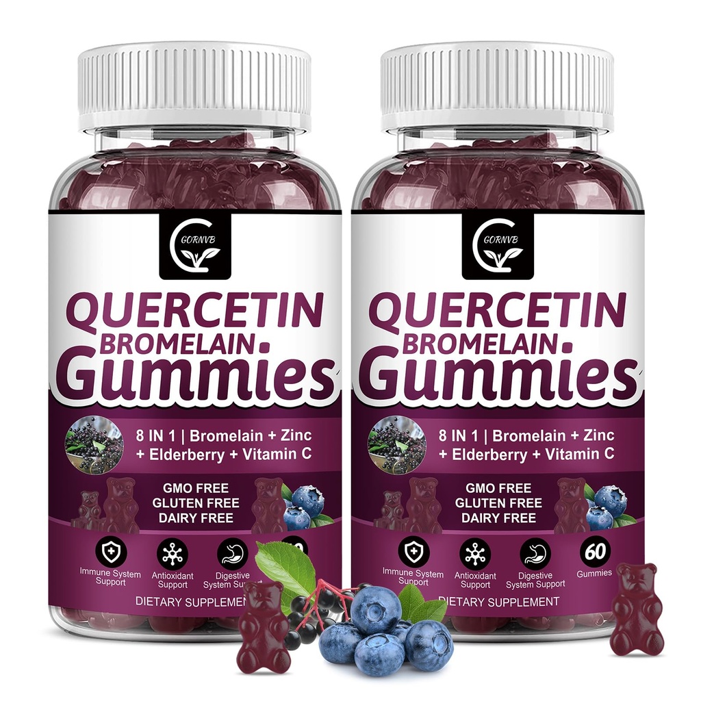 (2 Pack) Quercetin Gummies - Quercetin עם Bromelain 2378 מ"ג - בלנדרברי, Echinacea Purpurea לחלץ, Zinc, ויטמין C,D3,K2, תמיכה מורכבת Immune, Cardiovascular & Respiratory פונקציונלי פונקציונלי פונקציונלי פונקציונלי פונקציונלי פונקציונלי פונקציונלי פונקציונלי