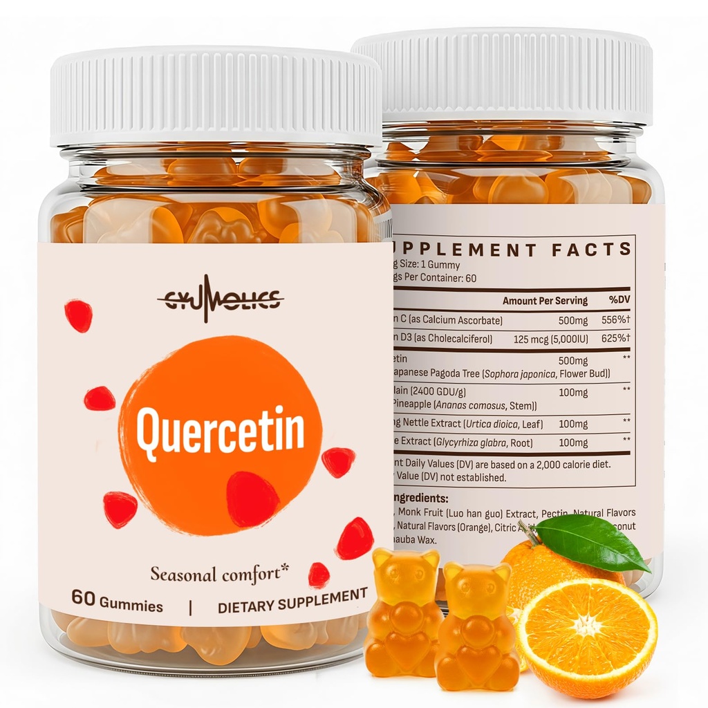 Quercetin 500mgmies לילדים - עם Bromelain, ויטמין C & D3, Sting Nettle & Licorice, Seasonal Balance & Body Defenses, טבעוני, 120 חניכיים