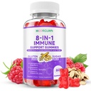 Immune Support Gummies - 8-in-1 פורמולה Herbal תוספי עם Astragalus, Elderberry, Quercetin, Bromelain, Echinacea, ויטמין C, D3 ו- Zinc עבור כל יום איזון, Raspberry Flavor, 60 הרוזן ספירה