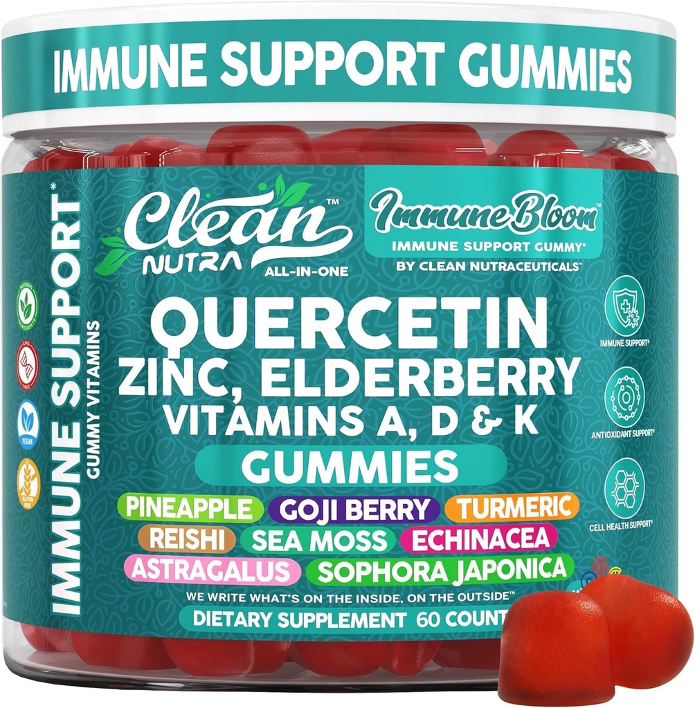ניקוי Quercetin Elderberry Immune תומך חניכיים | Znc ויטמין K2 D3 A Bromelain Goji ברי Turmeric Sea Mos Echinacea Astragalus Selenium Leaf Immunity תוסף חניכיים