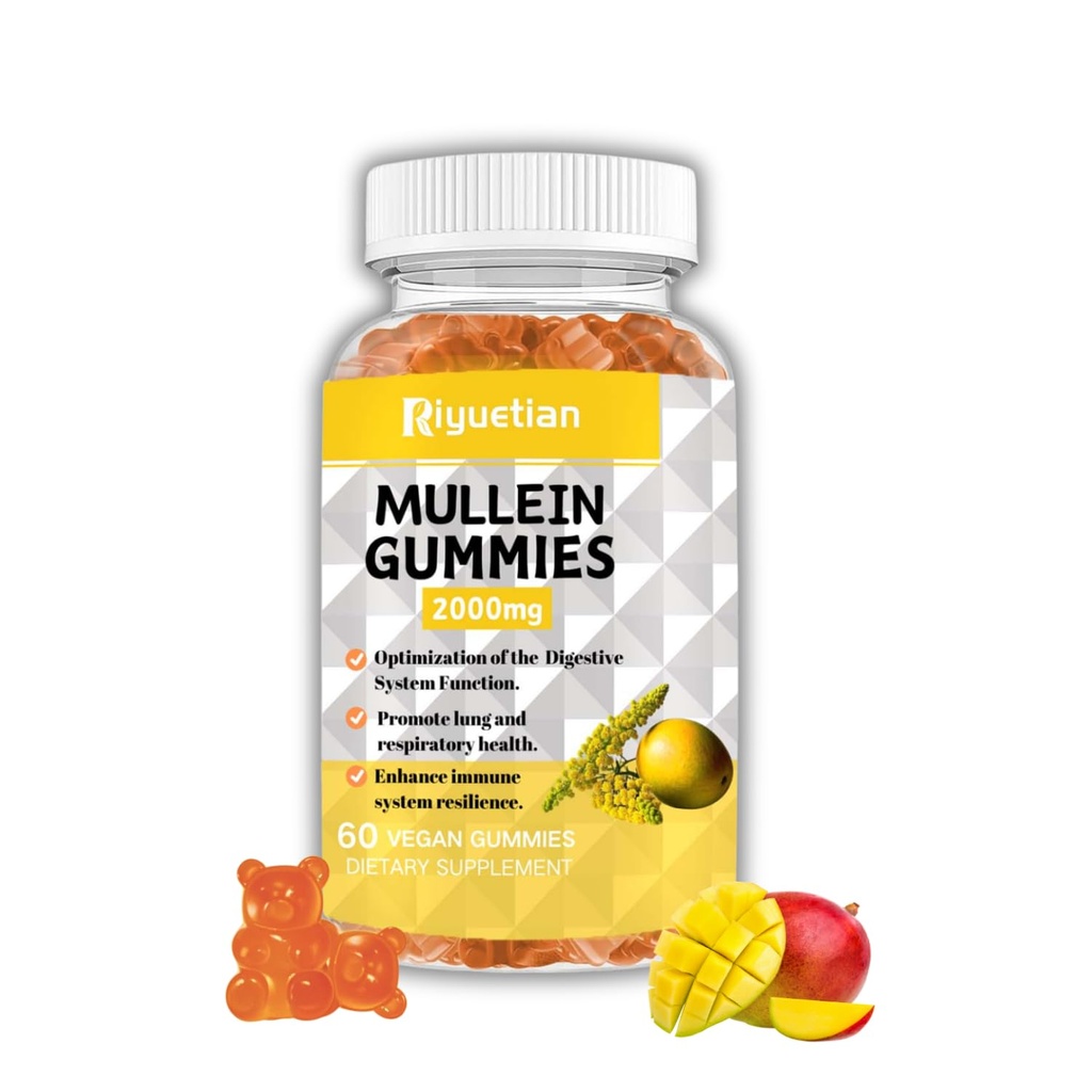 Mullein Gummies, 2000 מ"ג אורגני מולליין עלה עם Quercetin, Bromelain & ויטמין D3, מולליין פלט עבור הנשימה, ניקוי Lung טבעי, שיפור Appetite, טבעוני, non-GMO, 1 Pack