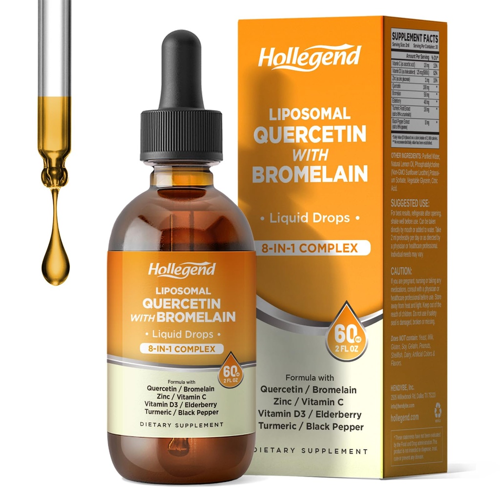 Liposomal Quercetin with Bromelain נוזל טיפות, 8 ב 1 אורגני Quercetin 1000 מ"ג תוספת עם Bromelain 500 מ"ג, C, D3, Zinc, Elderberry, Turmeric עבור Immunity & Respiratory Health, 2 Fl Ozain 500 מ"ג, ויטמין C, D3, Zinc, Elderberry, Turmeric for Immunity & Respiratory Health, 2 Fl Oztory Health, 2 Fl Oztory Health, 2 Fl Oztory Health, 2 Fl Oz.