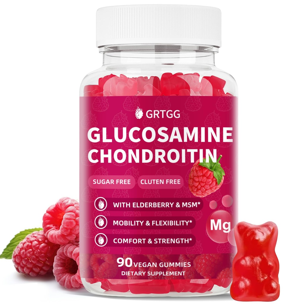 Glucosamine Chondroitin Gummies עם MSM & Elderberry תוספת כוח 3000MG - תמיכה משותפת, Antioxidant Immidant תמיכה תוספת תמיכה עבור מבוגרים, גברים ונשים - 90 חניכיים פטל