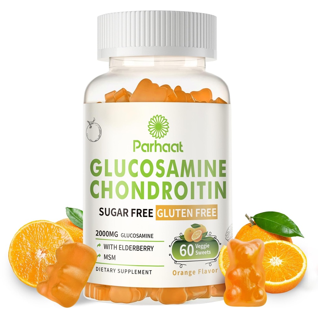 Glucosamine Chondroitin Gummies עם MSM & Elderberry תוספת כוח - תמיכה משותפת, Antioxidant Immune תמיכה תוסף למבוגרים, גברים ונשים. כתום כתום