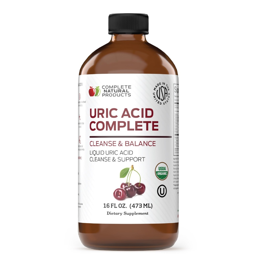 מוצרים טבעיים שלמים Uric Acid Complete - 16oz נוזל תוספת לתמיכה Uric Acid ניקויse, Kidney Health & Circulation עם Apple Cider Vinegar, Tart Cherry, & Beet Root.