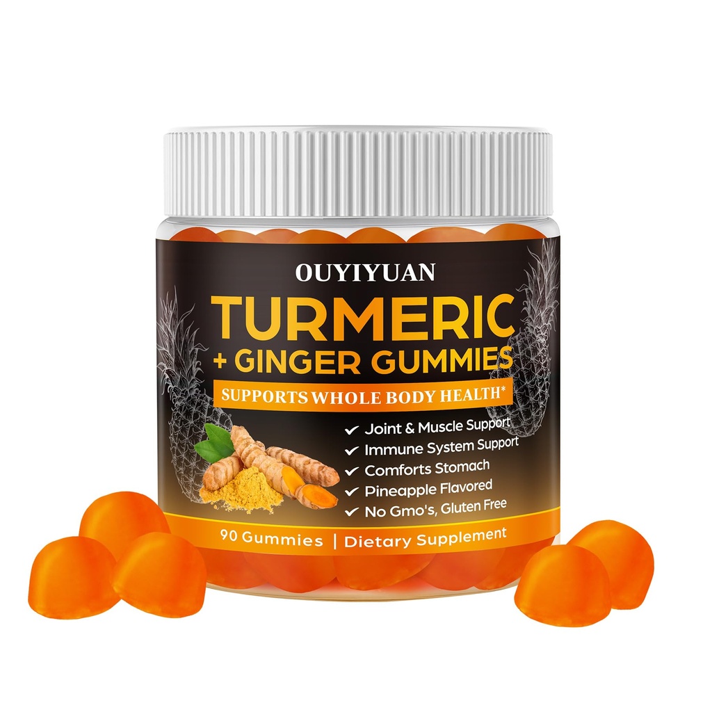 חניכיים Turmeric, Joint & Muscle Relief + Immune Support, Natural Pineapple Flavor, Non-GMO Gluten-Free, 90 חניכיים