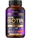 Biotin 10000mcg עם סיליקון - תרופות כיתה ביוטין תוספת לנשים - תמיכה בצמיחה שיער, עור וציפורים - מקס כוח ו-100% זמינות ביולוגית - המיוצר בארה"ב - 120 Softgels, 120 ימים לספק