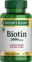 Nature's Bounty Biotin, תומך במטבוליזם לאנרגיה סלולרית שיער בריא, עור וציפורים, 5000 mcg, 150 Softgels